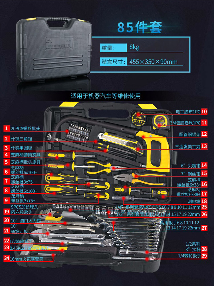 高档家用工具套装扳手通用汽修棘轮螺丝批组套机修手动套筒五金工-图2