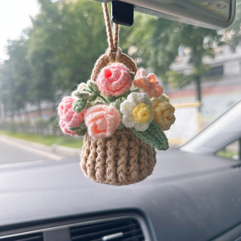 手工编织小花篮材料包diy毛线花挂件永生花七夕节礼物