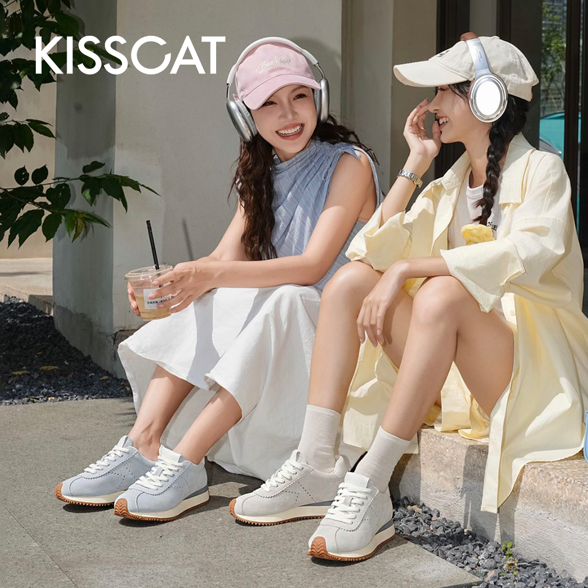 KISSCAT接吻猫[甜茶]德训鞋24春新款运动阿甘鞋增高时尚休闲鞋 - 图0