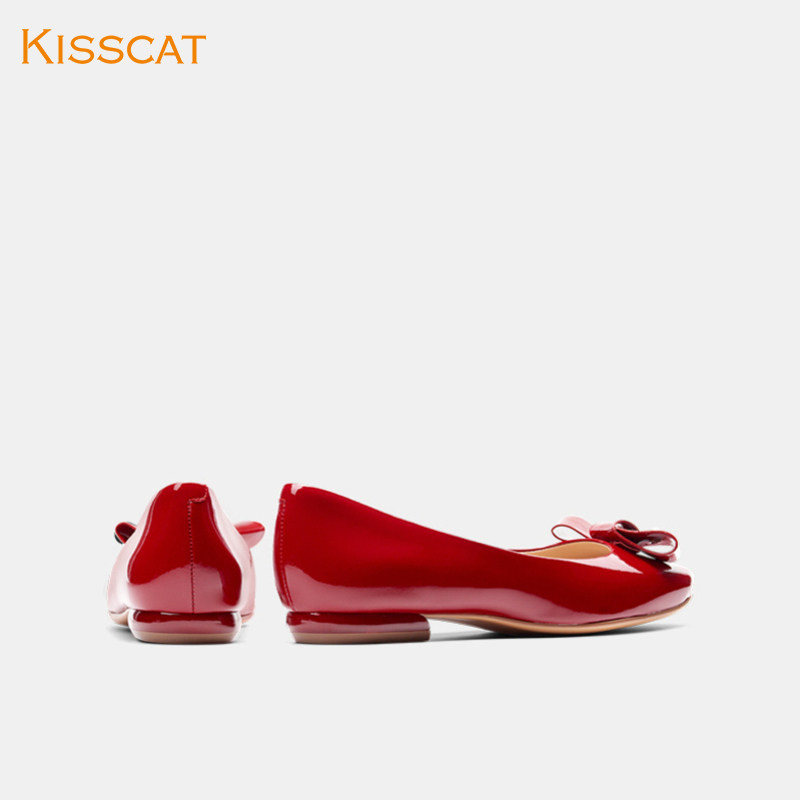 接吻猫2020秋季新款红色平底船鞋 kisscat单鞋