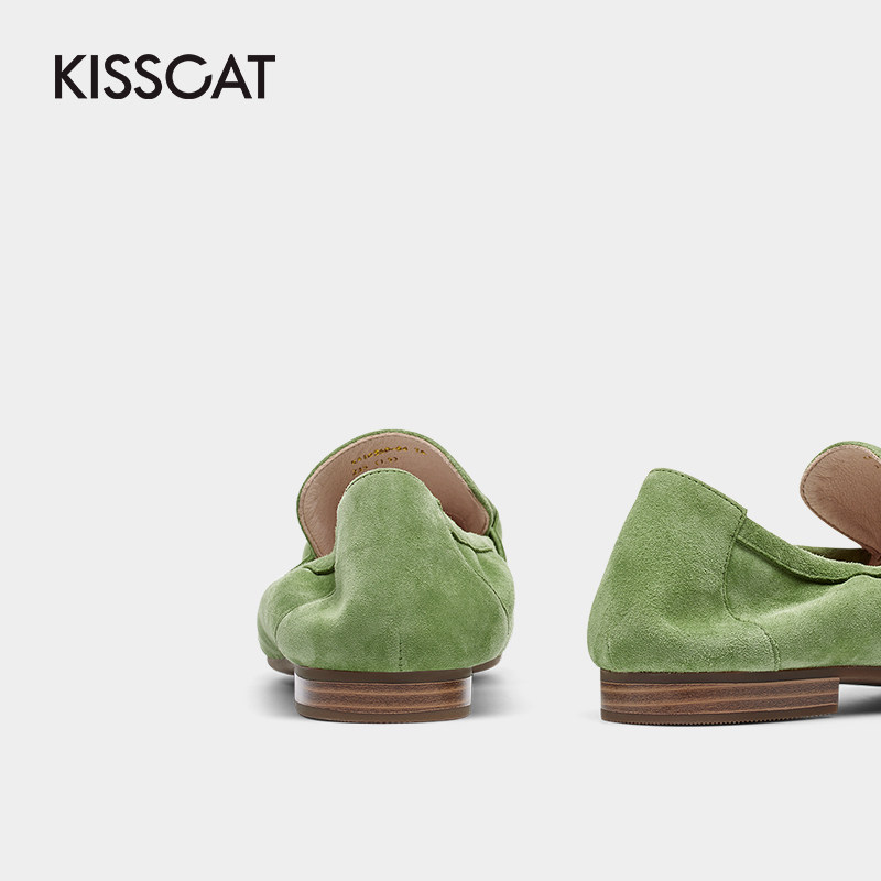 接吻猫2020年秋新款简约复古单鞋 kisscat乐福鞋（豆豆鞋）