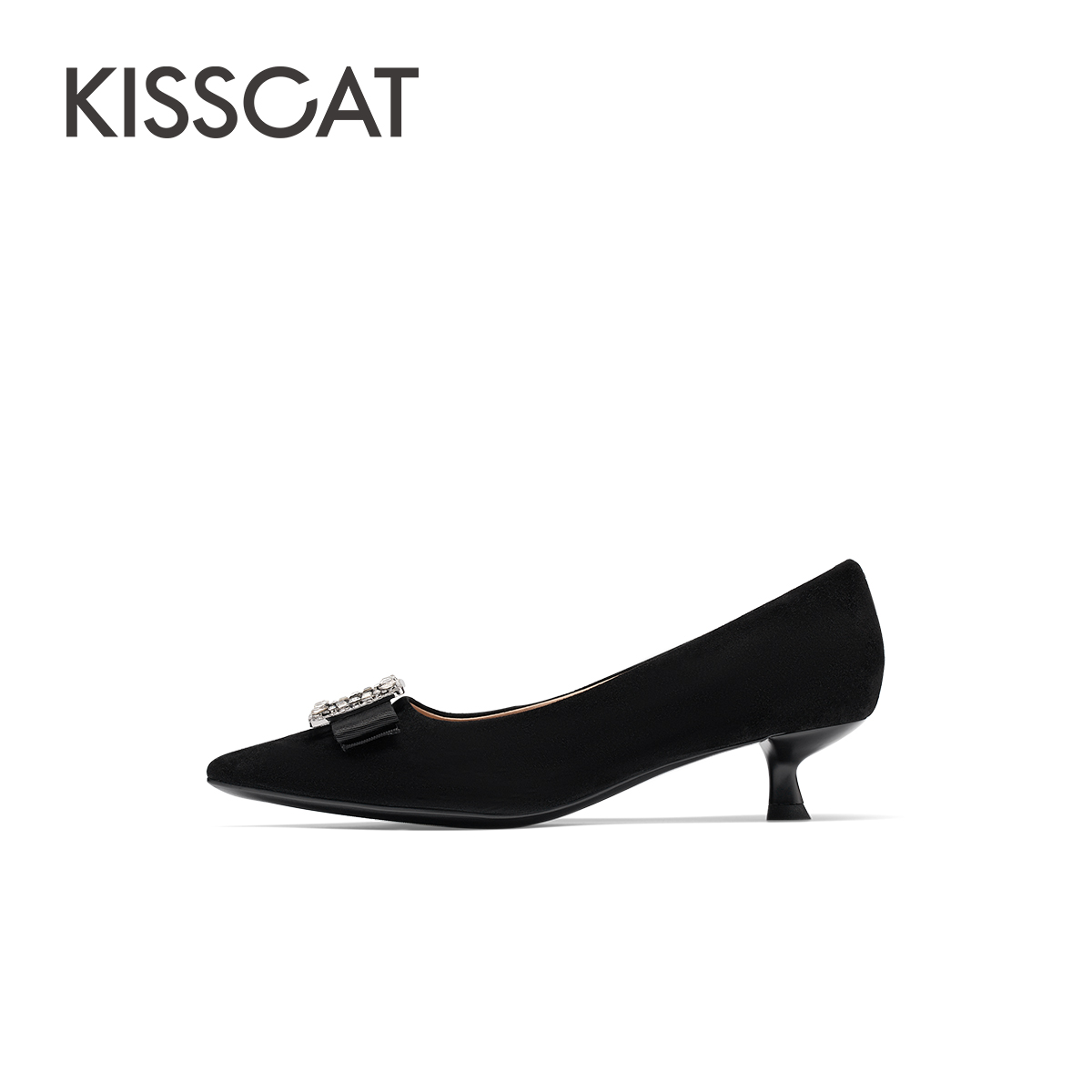 KISSCAT接吻猫2024春季新款优雅气质浪漫尖头细跟单鞋女 - 图0