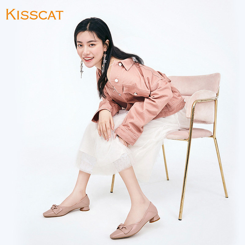 接吻猫2020夏季新款甜美蝴蝶结女鞋 kisscat单鞋