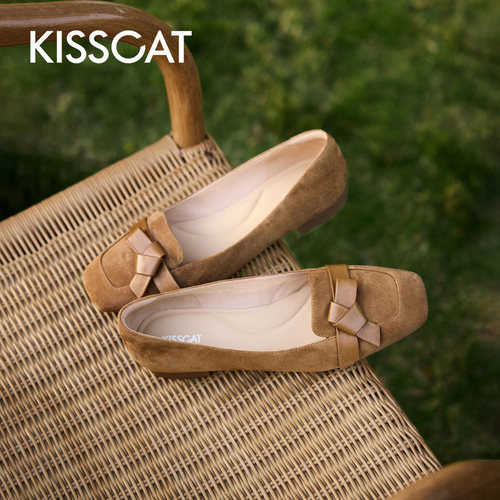 KISSCAT接吻猫[好彩系列]豆豆鞋26新方头通勤平底鞋舒适浅口单鞋 - 图2