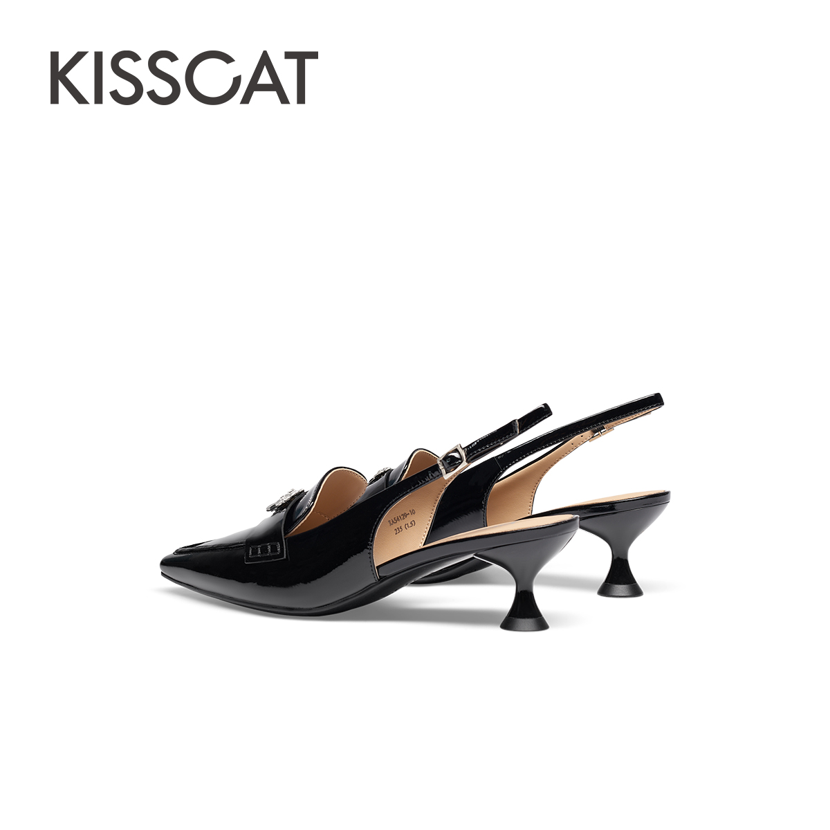 KISSCAT接吻猫2024夏季新款气质法式真皮空鞋尖头高跟时装凉鞋女 - 图2