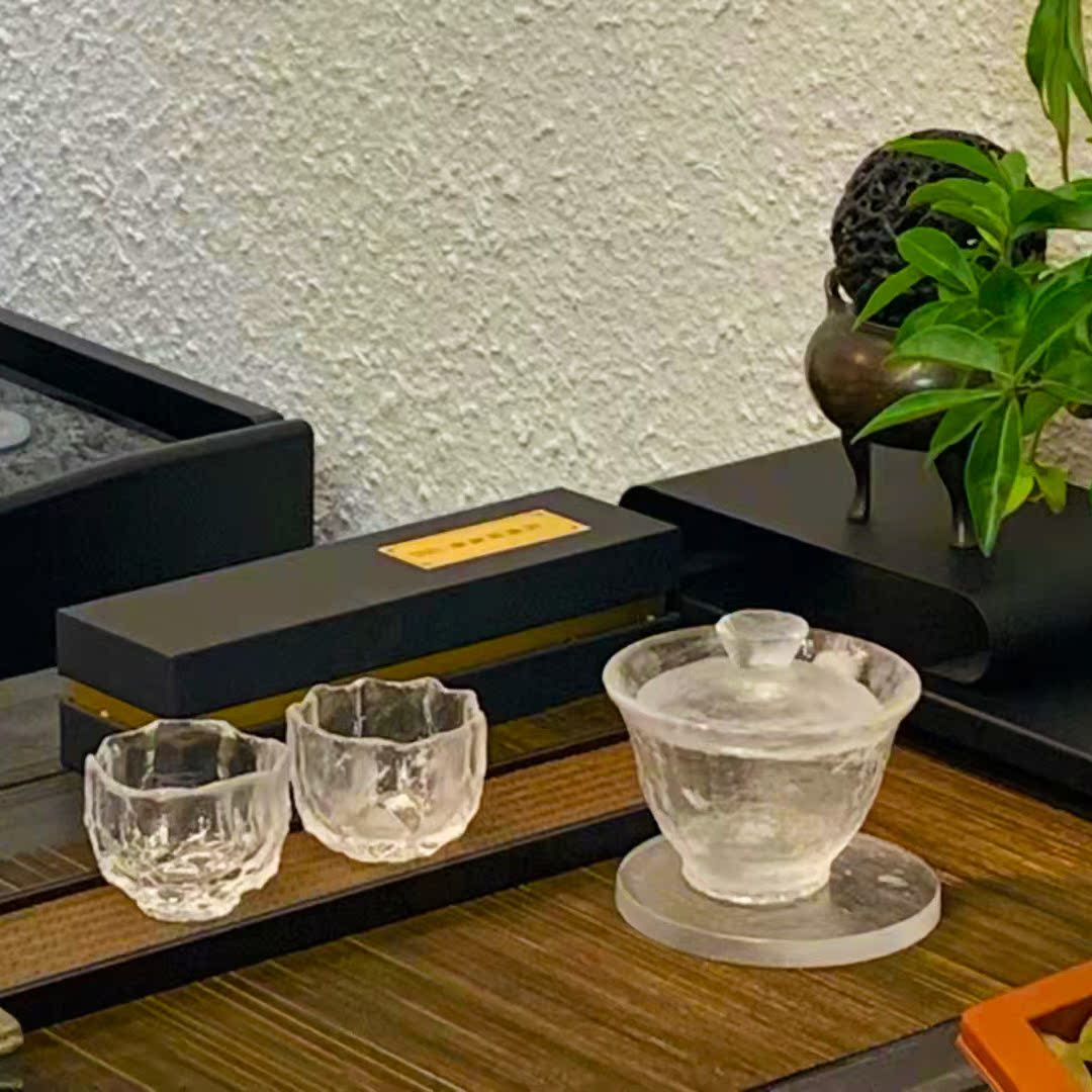 天然原矿水晶手工盖碗功夫茶具个人日式会客耐热高档茶盏主人杯