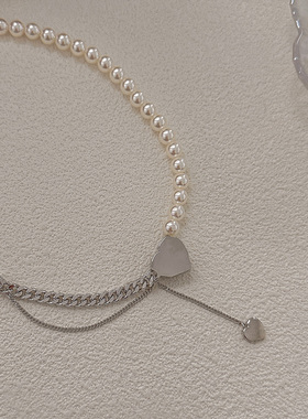 高级感不对称爱心拼接珍珠项链女
