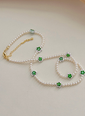 小众设计ins风清新花朵珍珠项链