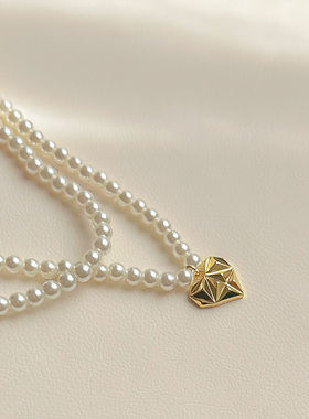 高级感法式气质双层珍珠项链爱心