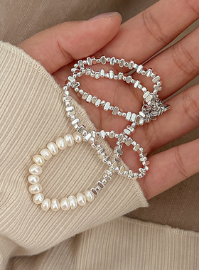 高级感碎银子拼接淡水珍珠项链女