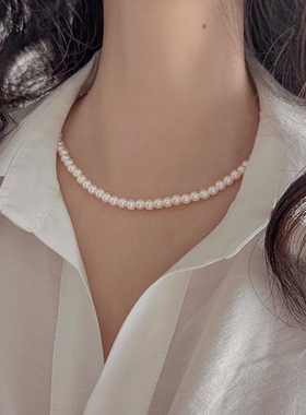 高级感法式复古珍珠项链气质简约