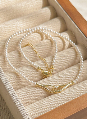 法式气质双环对扣珍珠项链冷淡风