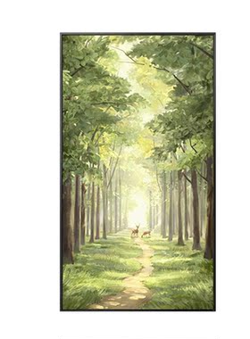 原木风手绘绿景抽象油画玄关