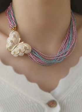 浪漫老奶奶风格渐变十层慵懒项链