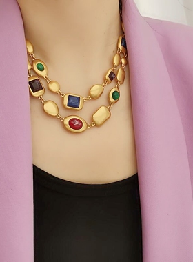 中古质感双层哑光琉璃质感项链女