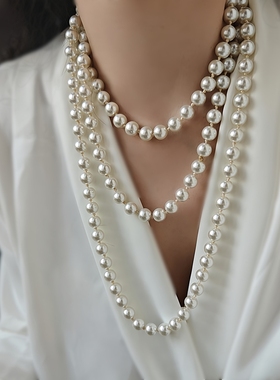1米5多层叠戴复古珍珠项链
