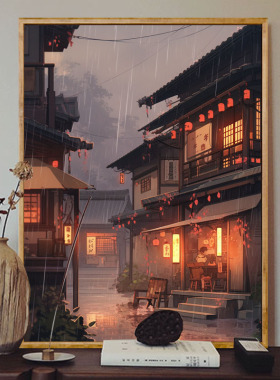 夜雨江南 数字油画diy自然风景高级感治愈手工涂鸦填色摆件装饰画
