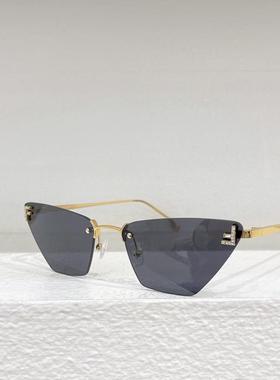 金属三角形无框太阳眼镜40046S男女通用遮阳墨镜时尚防紫外线蓝灰
