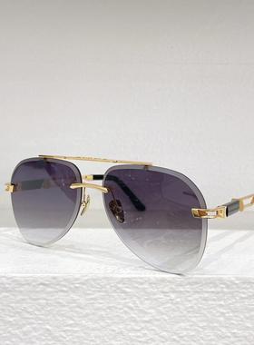 新款金属椭圆无框太阳眼镜男士Z087时尚飞行员风遮阳墨镜女蓝白茶