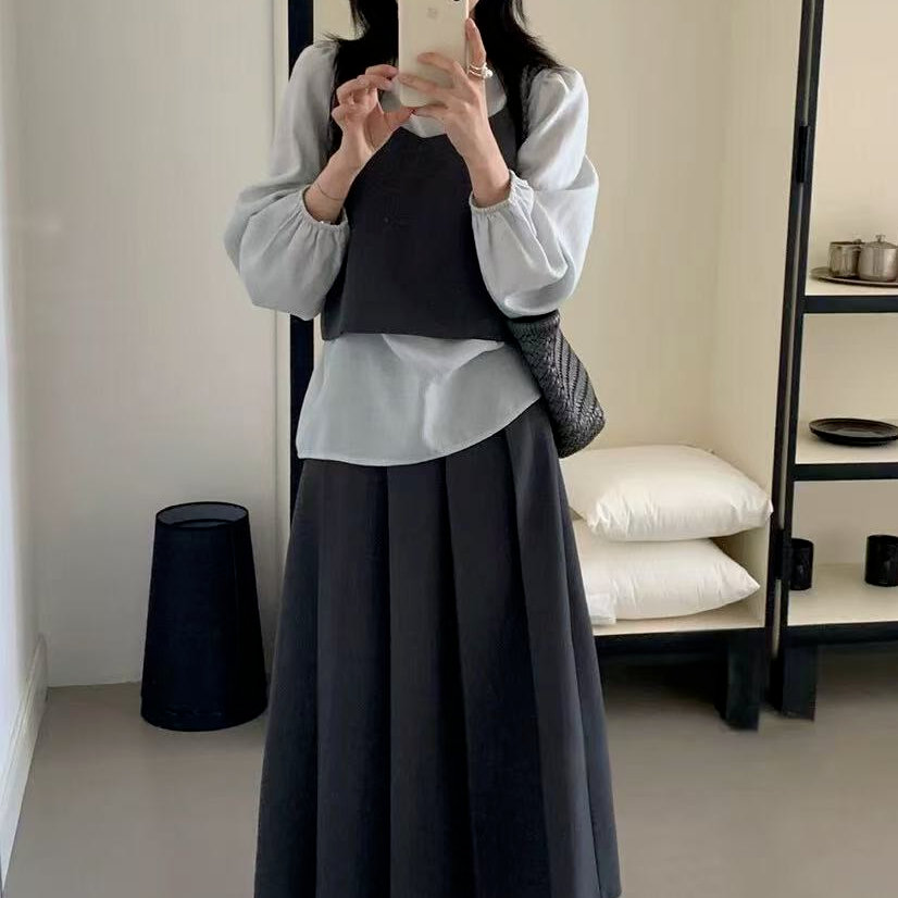 青倾家法式衬衫吊带背心半身裙三件套女秋季韩系气质穿搭一整套,淘宝优惠券,粉丝福利购,淘宝优惠卷