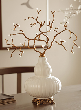 中式陶瓷铜葫芦摆件高端装饰品