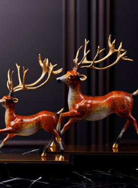 铜鹿中式客厅玄关高档摆件工艺品