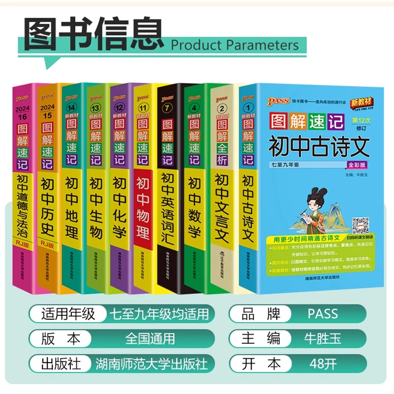 2026新版图解速记初中语文数学英语物理化学生物地理历史政治作文模板小四门基础知识大全初中一二三年级中考备考口袋书pass绿卡 - 图0