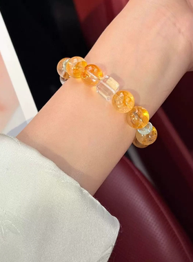 天然黄胶花岫玉方糖水晶手串黄色系补金百搭时尚春日女款小众手饰