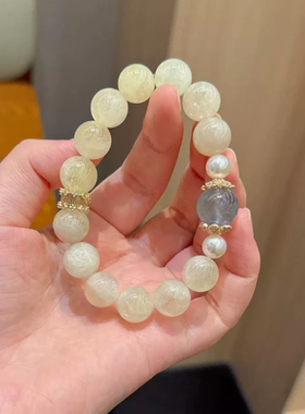 天然柠檬黄水晶手串手链女款大珠子精致小众饰品礼物送女友闺蜜