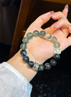 天然水晶黑曜石手串绿幽灵发晶复古手链女串珠手饰好运情侣手饰