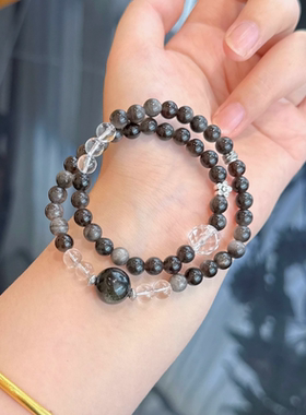 天然水晶银耀石手串多圈手链招财转运白水晶女简约手工饰品手链女