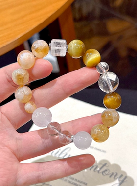 天然金虎眼水晶手串女款黄塔晶手链送女友闺蜜生日礼物饰品简约