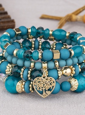 【珠黛饰品】欧美新款波西米亚民族风多层手链水晶桃心串珠 14款