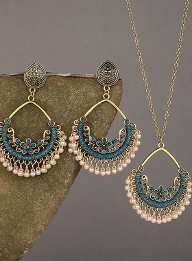 【珠黛饰品】欧美热卖耳钉跨境夸张项链套装个性耳饰民族风 四色