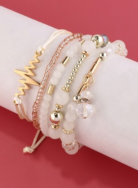 【珠黛饰品】简约波西米亚心电图吊坠套装跨境新款手链手镯 六色