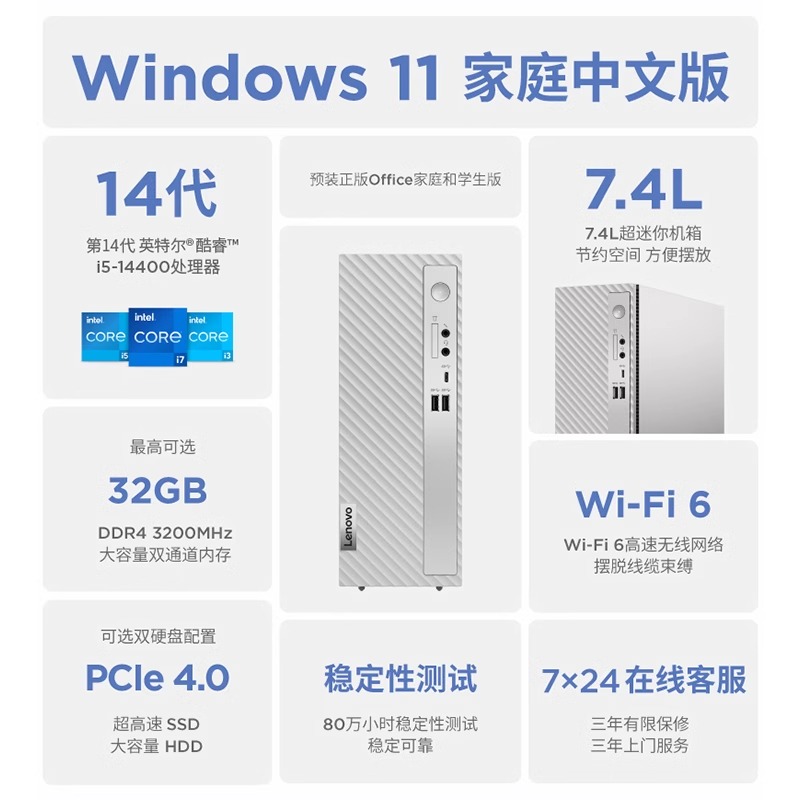 【网课办公】联想台式机电脑天逸510S微型主机13代酷睿六核i5四核i3家用办公台式机采购游戏迷你主机2024热销 - 图1