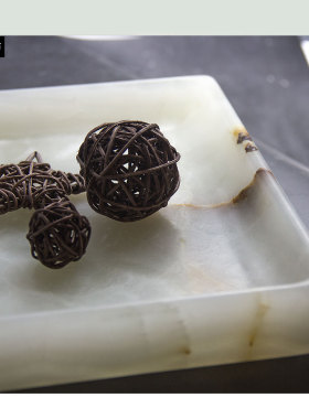 新中式风格天然玛瑙大理石果盘托盘储物装饰盘样板间正方家居摆件