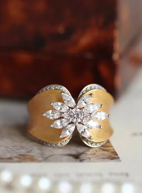 翎舞925银镀金拉丝闭口戒指