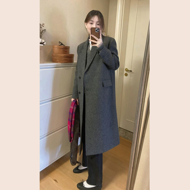 Women's high-end gray small woolen coat