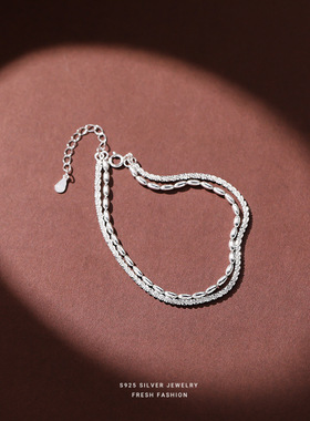 s925纯银双层满天星米粒银珠手串女ins 小众轻奢设计小众手链代发