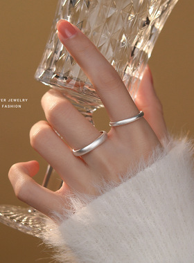 S999足银简约砂面情侣戒指素圈纯银对戒天生一对情人节七夕送礼物