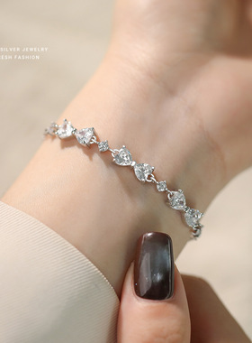 韩版轻奢蝴蝶结锆石手链女s999纯银百搭高级感闪钻足银手饰代发