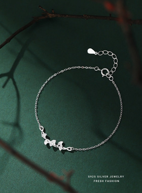 S925纯银银杏叶母亲节手链日系轻奢简约清新森系小众设计手镯手串