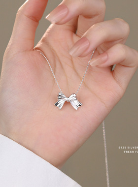 韩版甜美仙女风蝴蝶结项链女时尚百搭轻奢s925纯银锁骨链首饰批发