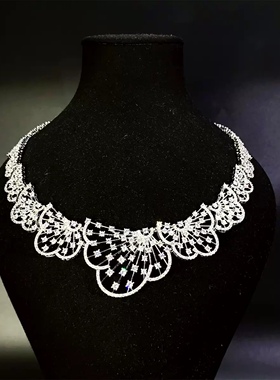 魔猫昭昭轻奢华丽新款闪钻立体花朵造型新娘项链婚纱首饰晚宴礼服