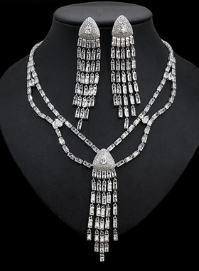 法式名媛新娘婚纱礼服晚宴流苏镶嵌项链女小众设计感轻奢高级闪