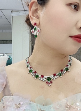 法式奢华高级感彩宝晚宴礼服晚装项链耳环套装新娘高级感重工颈链