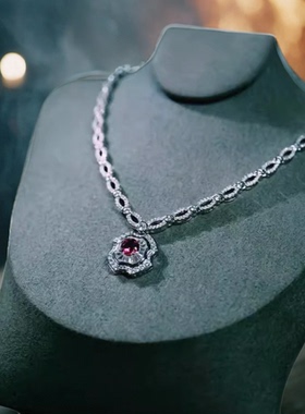 红绿色轻奢小众法式名媛新娘项链方形吊坠韩版简约晚礼服锁骨链女