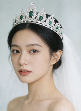 法式小众高级感水钻新娘皇冠头饰公主绿色红色儿童成人礼生日王冠