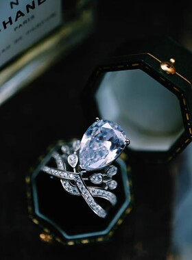 法式高级感轻奢S925纯银皇冠梨形戒指5克拉婚礼求婚仿钻戒道具女